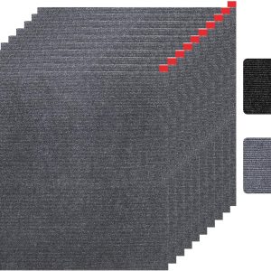 10PCS Carpet Tiles Peel and Stick 24 x 24 Inch DIY Self Adhesive Non-Slip Carpet Squares for Indoor Living Room Bedroom Office (Dark Gray)
