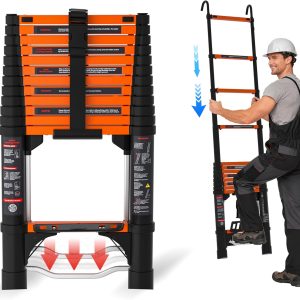 12.5FT Telescoping Ladder,3-Second Quick Folding & Locked-in Safety,Aluminum Extension Ladder for RV/Home/Outdoor, 330lbs Max Load