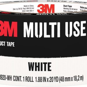 3M Multi-Use Colored Duct Tape, White with Strong Adhesive and Water-Resistant Backing, Multi-Surface 3M Duct Tape for Indoor and Outdoor Use, 1.88 Inches x 20 Yards, 1 Roll (3920-WH)