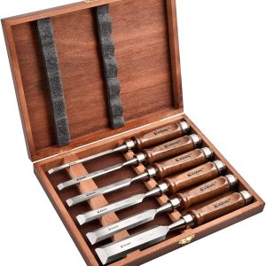 EZARC 6 Pieces Wood Chisel Tool Sets Woodworking Carving Chisel Kit with Premium Wooden Case for Carpenter Craftsman