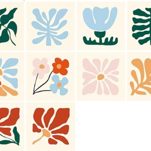 Matisse Inspired Tile Floor Vinyl Sticker Colorful Abstract Floral Ceramic Decoration Wall Decals Self Adhesive Kitchen Refitting Decor Coarse Grain Film 10 PCS