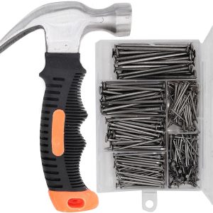 Picture Hanging Kit, cSeao 415 Pieces Hardware Nail Assortment Kit & 8oz Claw Hammer,Mini Hammer with Anti-Slip Handle,Common Nails, Wood Nails, Picture Hanging Nails, Wall Nails for Hanging