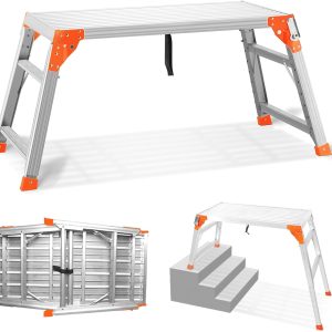SHANTRA Multifunctional & Adjustable Work Platform with 330 lbs Capacity, 24 to 35 inches Step Ladder, Aluminum Folding Scaffolding Ladder, Heavy Duty Portable Work Bench Stool with Non-Slip Feet