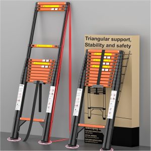 Telescoping Ladder with Hooks 9.5 FT - Aluminum Telescopic Ladder with Stabilizer - Retractable Extension Ladders for Home Loft Roof RV Work with EN131 Certification - 330lbs Max Capacity